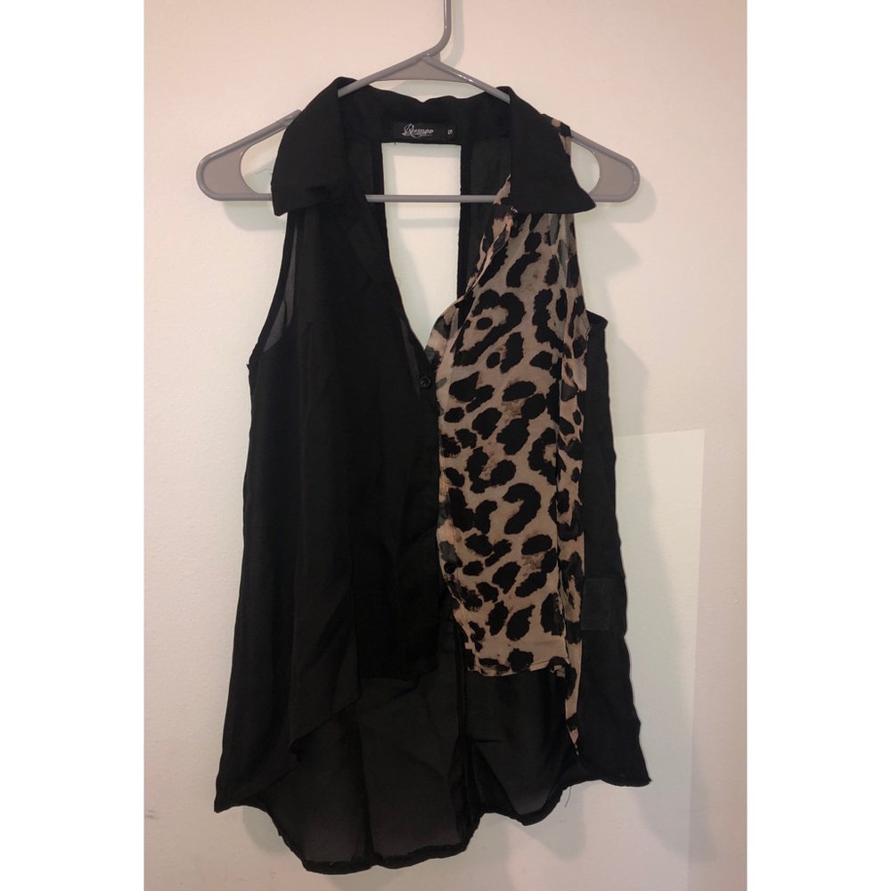 Black and Leopard Print High-Low Top